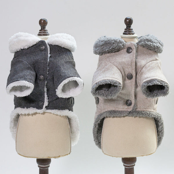 Pet Jacket for Small Breed Dogs - Dark Gray and Light Gray - Front View