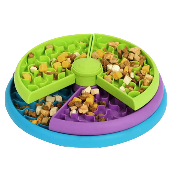 rotating slow feeder bowl with food