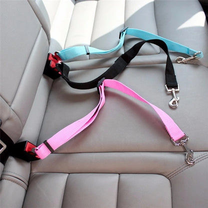 sample dog seatbelts colors pink, black and cyan