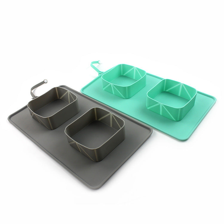 foldable pet bowls - gray and turquoise